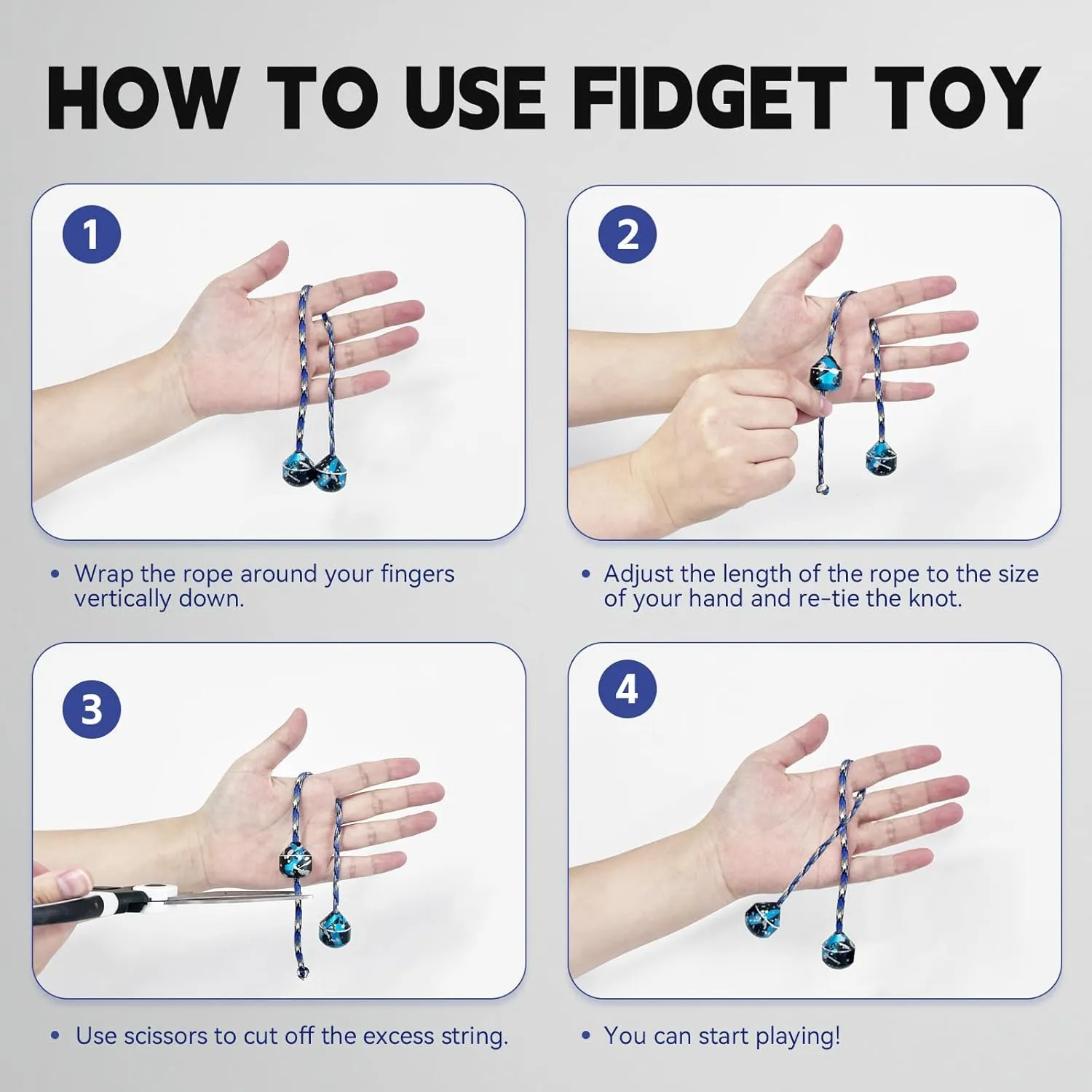 Fidget Beads, EDC Relieve Anxiety Toy Metal Fidget Toy for Stress Relief Home Office Toy Worry Beads Fidget for Men Women Teens (Style B-Blue White Black)