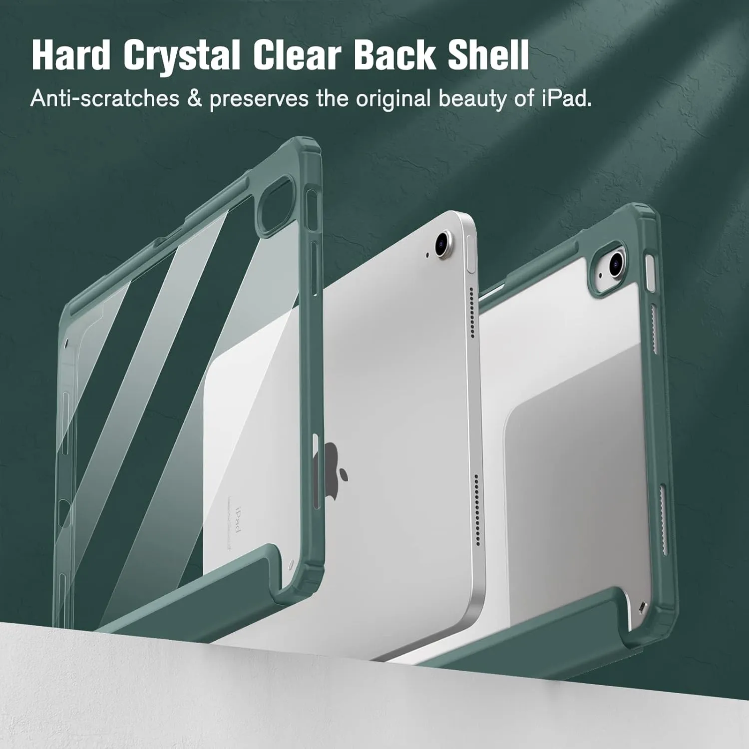 Fintie Hybrid Slim Case for iPad (A16) 11th Generation 11 Inch (2025), iPad 10th Generation 10.9 Inch (2022) - Shockproof Cover with Clear Transparent Back Shell & Pencil Holder, Midnight Green