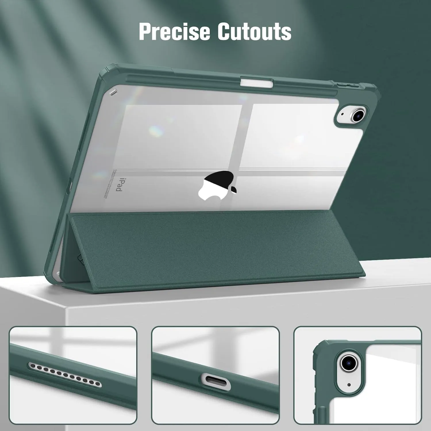 Fintie Hybrid Slim Case for iPad (A16) 11th Generation 11 Inch (2025), iPad 10th Generation 10.9 Inch (2022) - Shockproof Cover with Clear Transparent Back Shell & Pencil Holder, Midnight Green