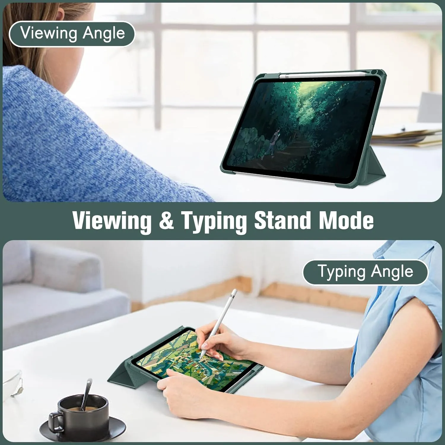 Fintie Hybrid Slim Case for iPad (A16) 11th Generation 11 Inch (2025), iPad 10th Generation 10.9 Inch (2022) - Shockproof Cover with Clear Transparent Back Shell & Pencil Holder, Midnight Green