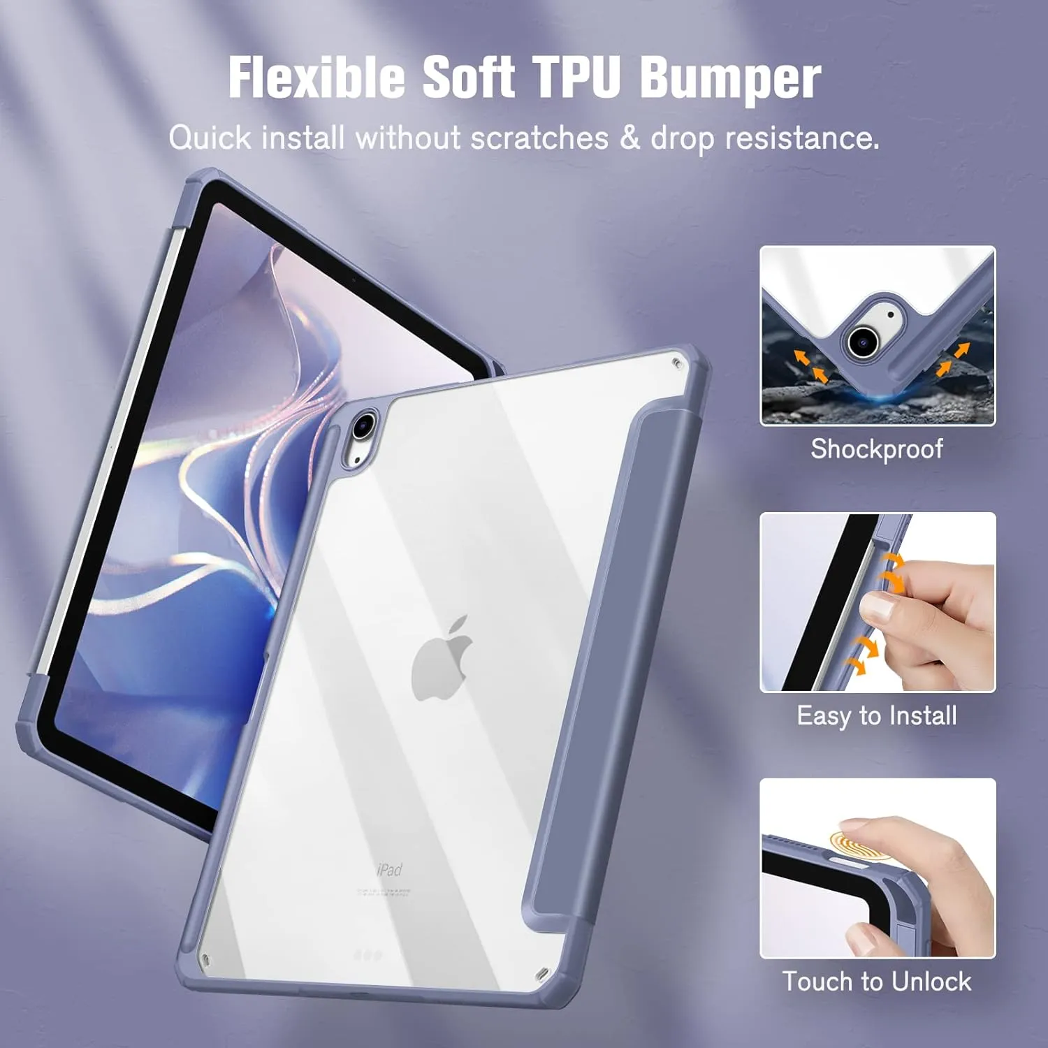 Fintie Hybrid Slim Case for iPad Air 11-inch M3 (2025) / M2 (2024), iPad Air 5th (2022) / 4th Generation (2020) 10.9 Inch - Shockproof Cover with Clear Back Shell & Pencil Holder, Cloudy Blue
