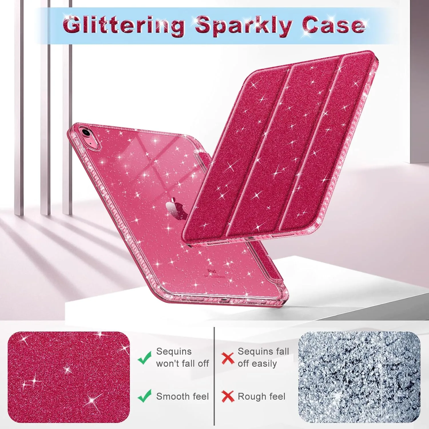 Fintie Slim Case for iPad (A16) 11th Generation 11 Inch (2025), iPad 10th Generation 10.9 Inch (2022) - Glittering Sparkly Shockproof Cover with Shiny Clear Back Shell & Pencil Holder, Burgundy