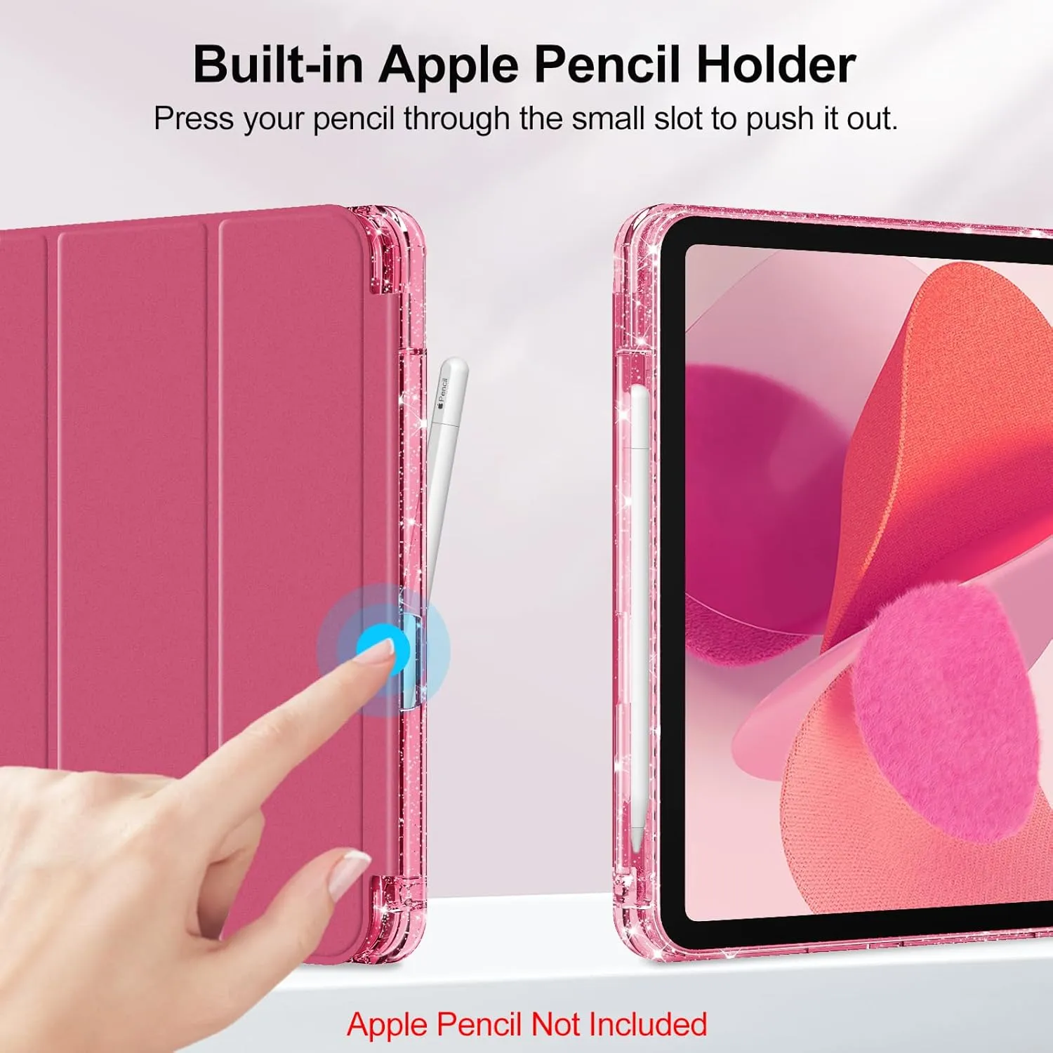 Fintie Slim Case for iPad (A16) 11th Generation 11 Inch (2025), iPad 10th Generation 10.9 Inch (2022) - Glittering Sparkly Shockproof Cover with Shiny Clear Back Shell & Pencil Holder, Burgundy