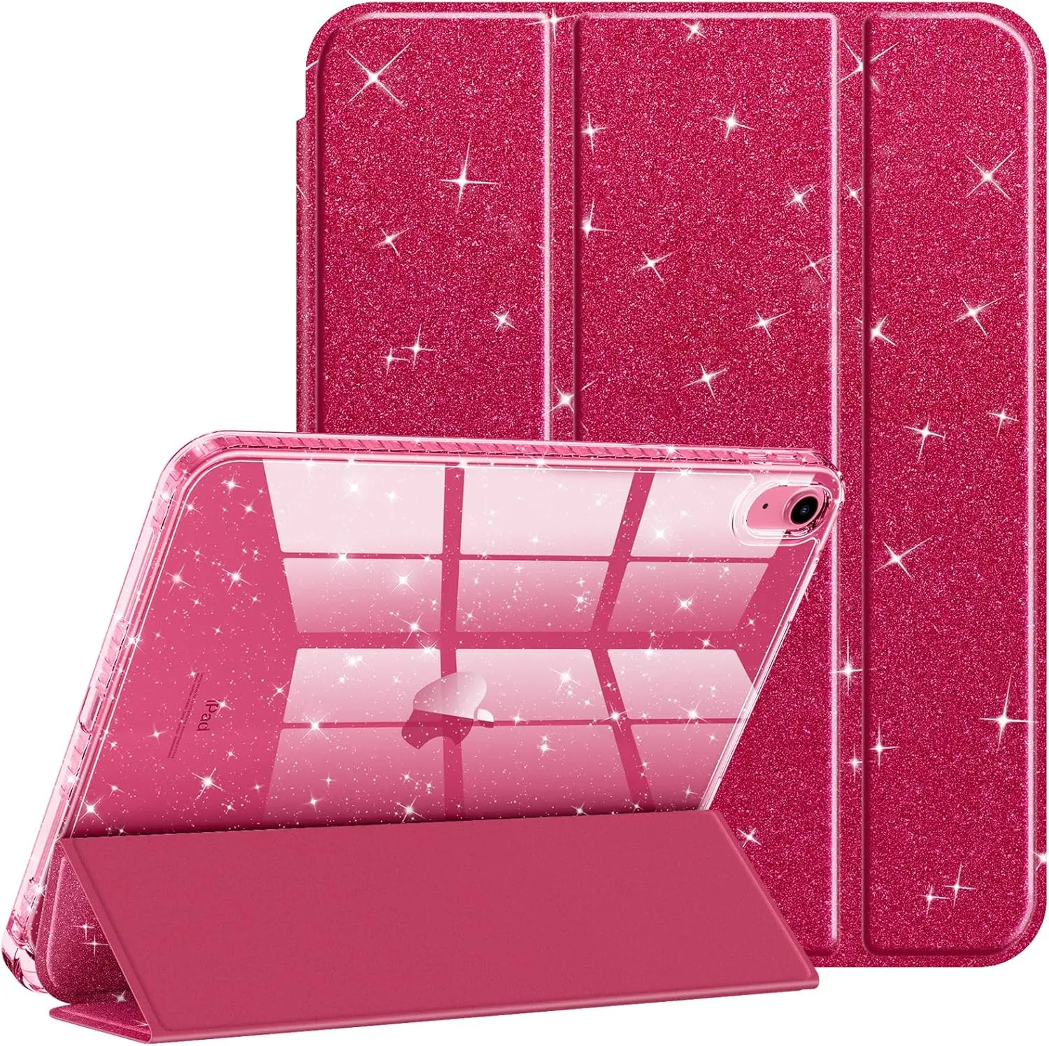 Fintie Slim Case for iPad (A16) 11th Generation 11 Inch (2025), iPad 10th Generation 10.9 Inch (2022) - Glittering Sparkly Shockproof Cover with Shiny Clear Back Shell & Pencil Holder, Burgundy