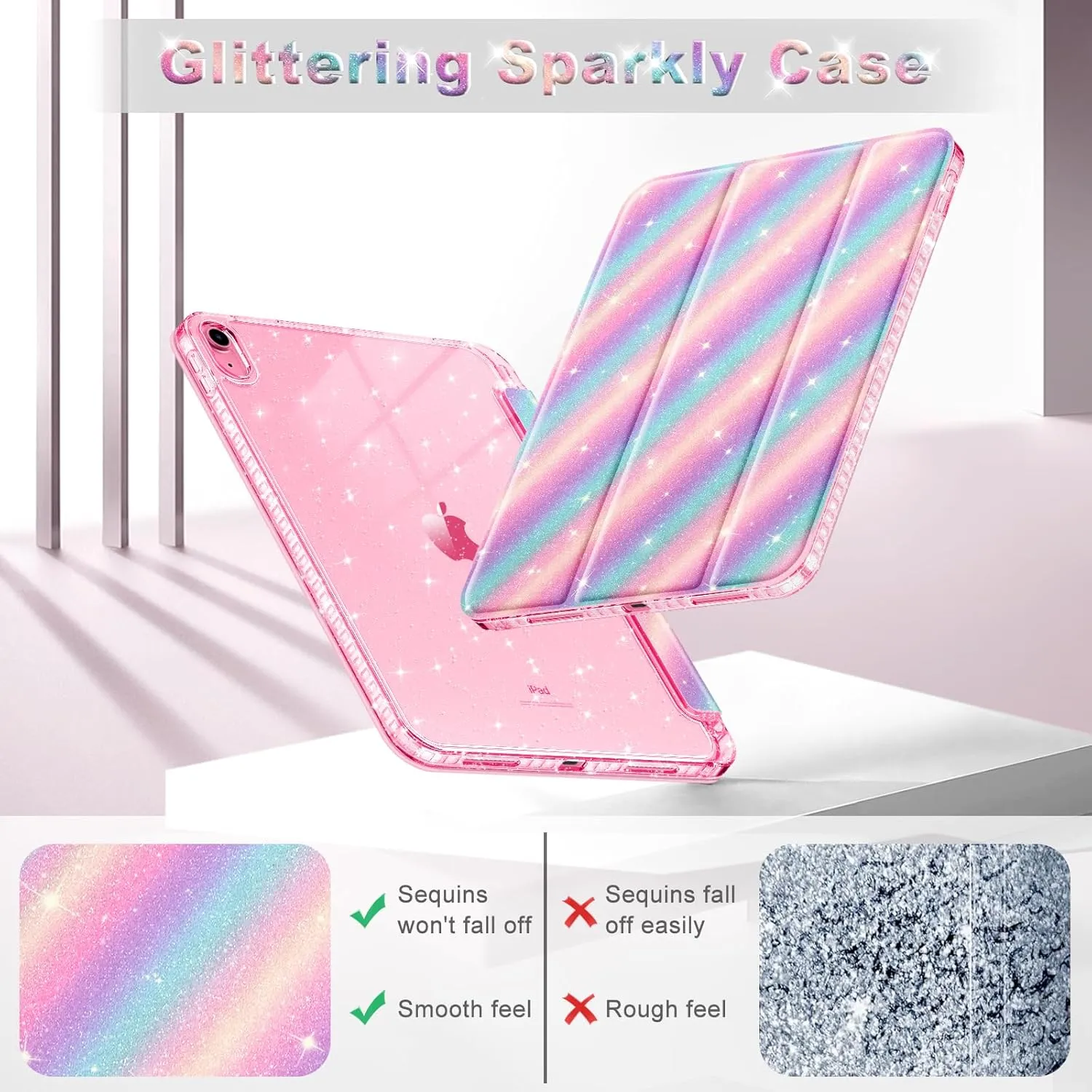 Fintie Slim Case for iPad (A16) 11th Generation 11 Inch (2025), iPad 10th Generation 10.9 Inch (2022) - Glittering Sparkly Shockproof Cover with Shiny Clear Back Shell & Pencil Holder, Candy Dream
