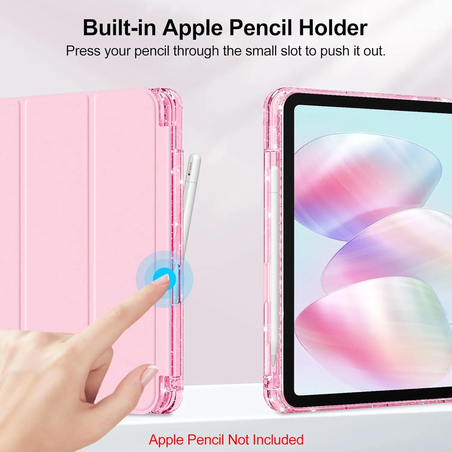 Fintie Slim Case for iPad (A16) 11th Generation 11 Inch (2025), iPad 10th Generation 10.9 Inch (2022) - Glittering Sparkly Shockproof Cover with Shiny Clear Back Shell & Pencil Holder, Candy Dream
