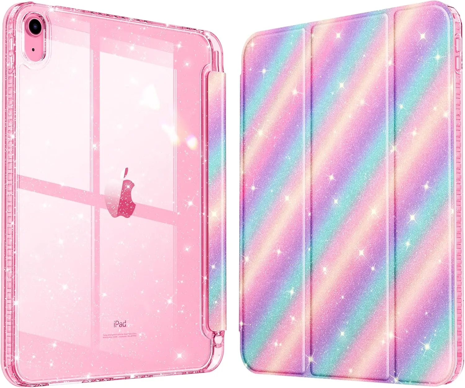 Fintie Slim Case for iPad (A16) 11th Generation 11 Inch (2025), iPad 10th Generation 10.9 Inch (2022) - Glittering Sparkly Shockproof Cover with Shiny Clear Back Shell & Pencil Holder, Candy Dream