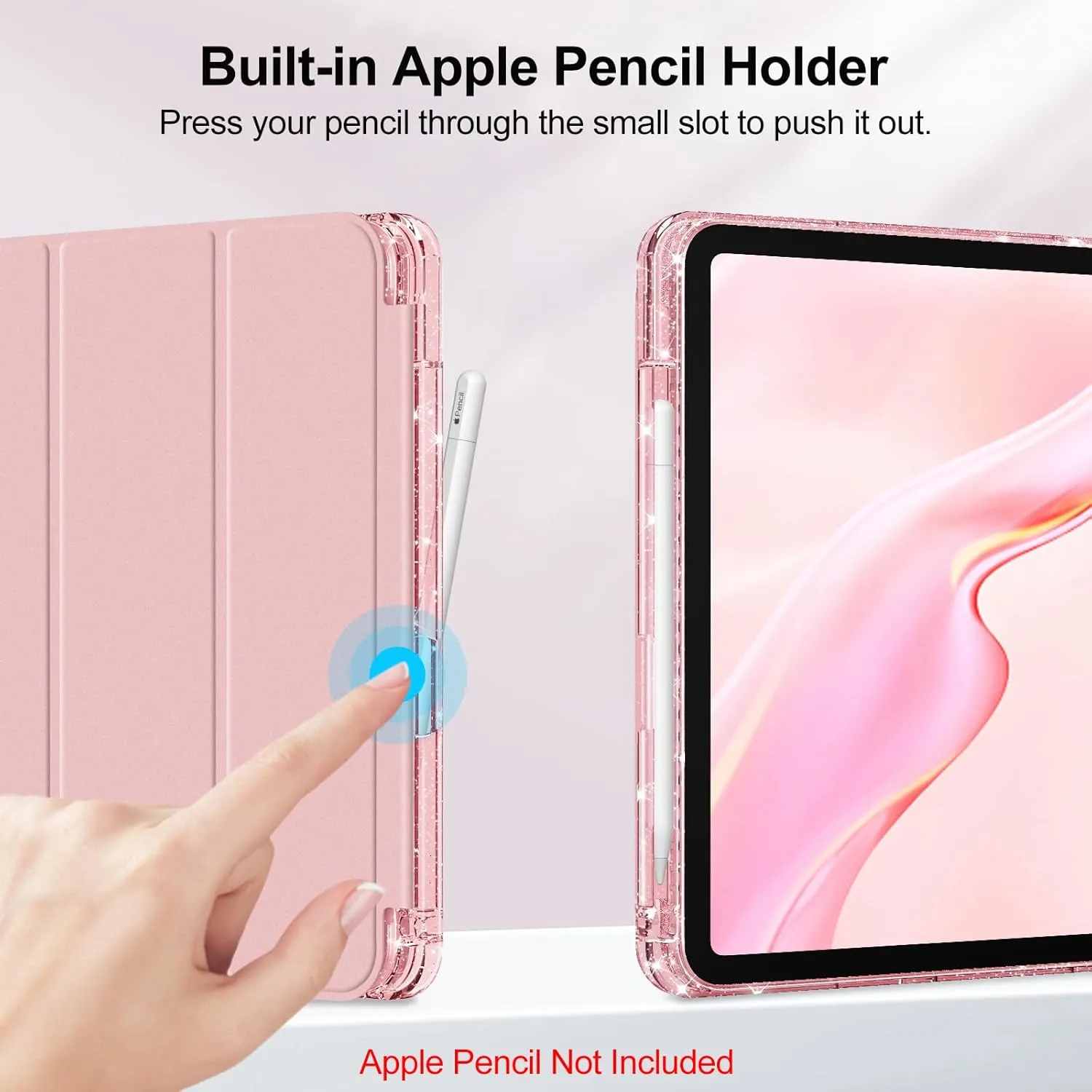 Fintie Slim Case for iPad (A16) 11th Generation 11 Inch (2025), iPad 10th Generation 10.9 Inch (2022) - Glittering Sparkly Shockproof Cover with Shiny Clear Back Shell & Pencil Holder, Rose Gold