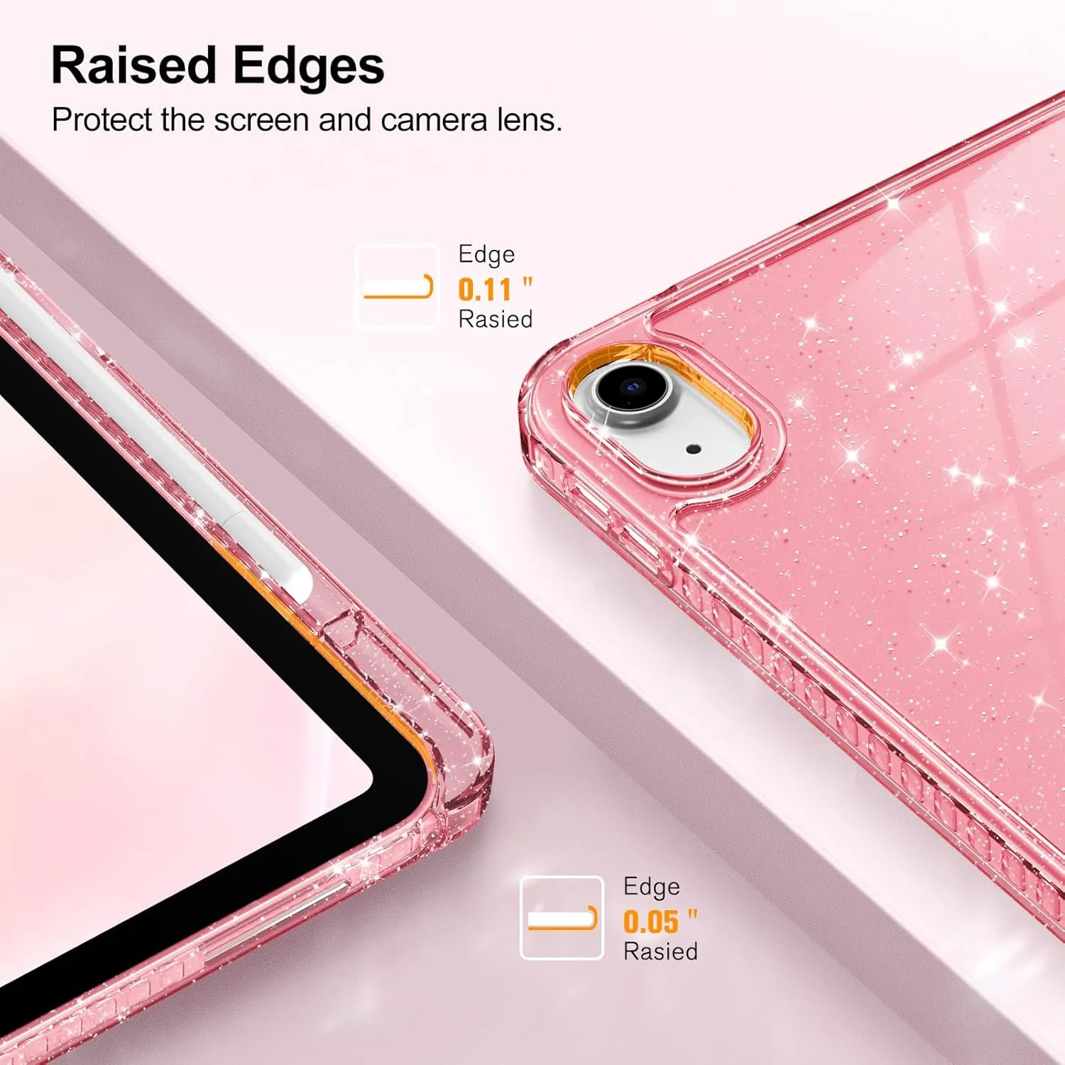Fintie Slim Case for iPad (A16) 11th Generation 11 Inch (2025), iPad 10th Generation 10.9 Inch (2022) - Glittering Sparkly Shockproof Cover with Shiny Clear Back Shell & Pencil Holder, Rose Gold
