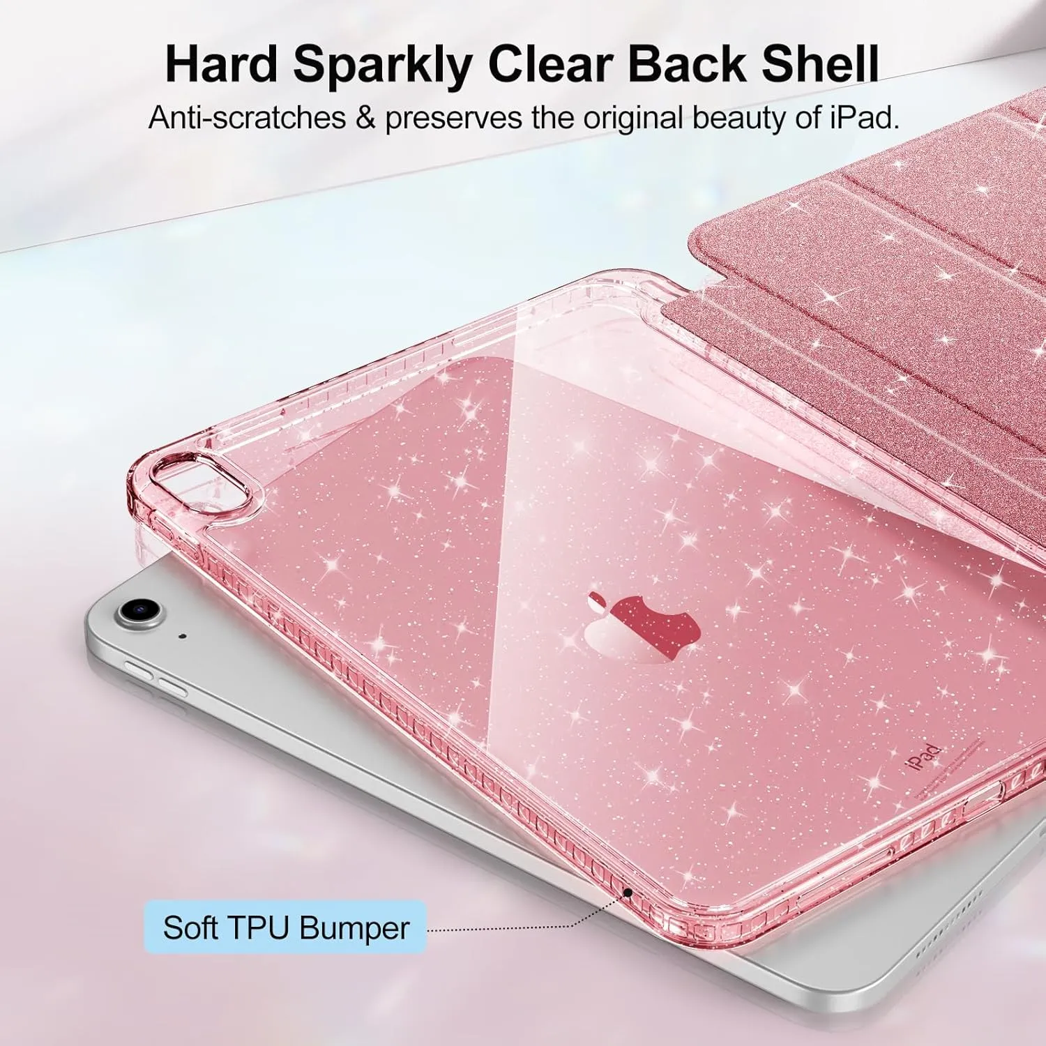 Fintie Slim Case for iPad (A16) 11th Generation 11 Inch (2025), iPad 10th Generation 10.9 Inch (2022) - Glittering Sparkly Shockproof Cover with Shiny Clear Back Shell & Pencil Holder, Rose Gold