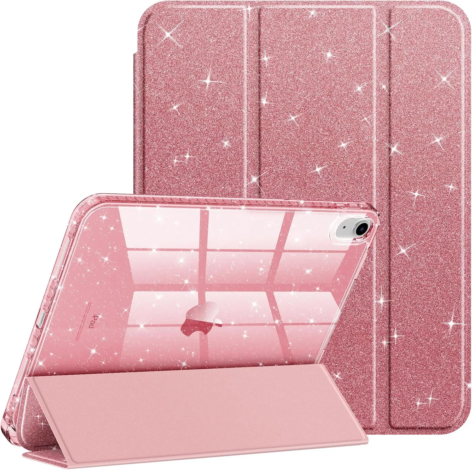 Fintie Slim Case for iPad (A16) 11th Generation 11 Inch (2025), iPad 10th Generation 10.9 Inch (2022) - Glittering Sparkly Shockproof Cover with Shiny Clear Back Shell & Pencil Holder, Rose Gold