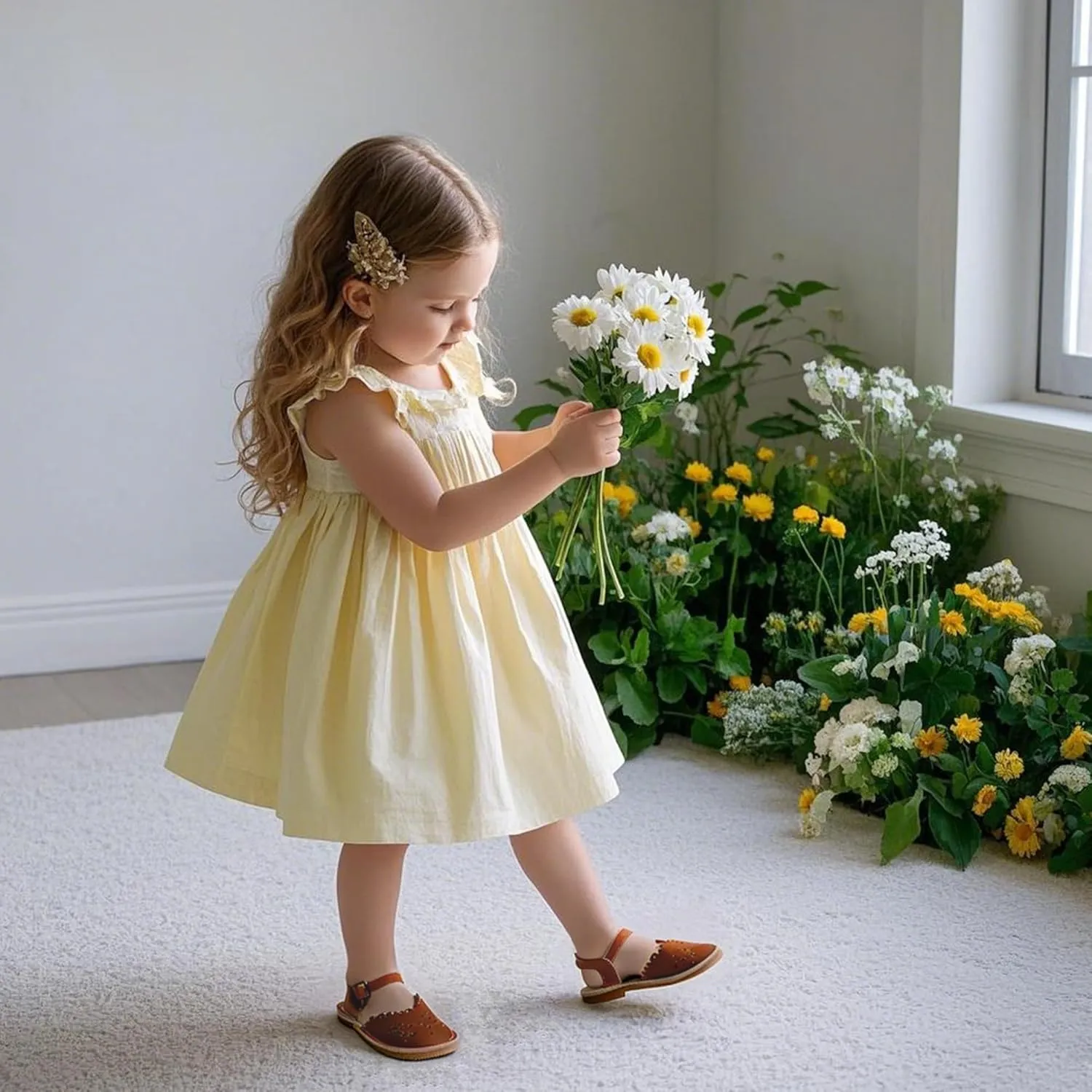 Flaryzone Toddler Little Girls Glitter Flower Open-Toe Flat Dress Sandals Summer Shoes