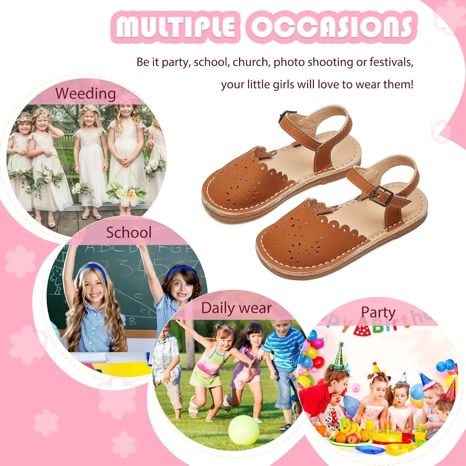Flaryzone Toddler Little Girls Glitter Flower Open-Toe Flat Dress Sandals Summer Shoes
