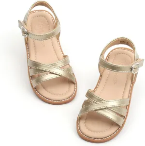 Flaryzone Toddler Little Girls Glitter Flower Open-Toe Flat Dress Sandals Summer Shoes