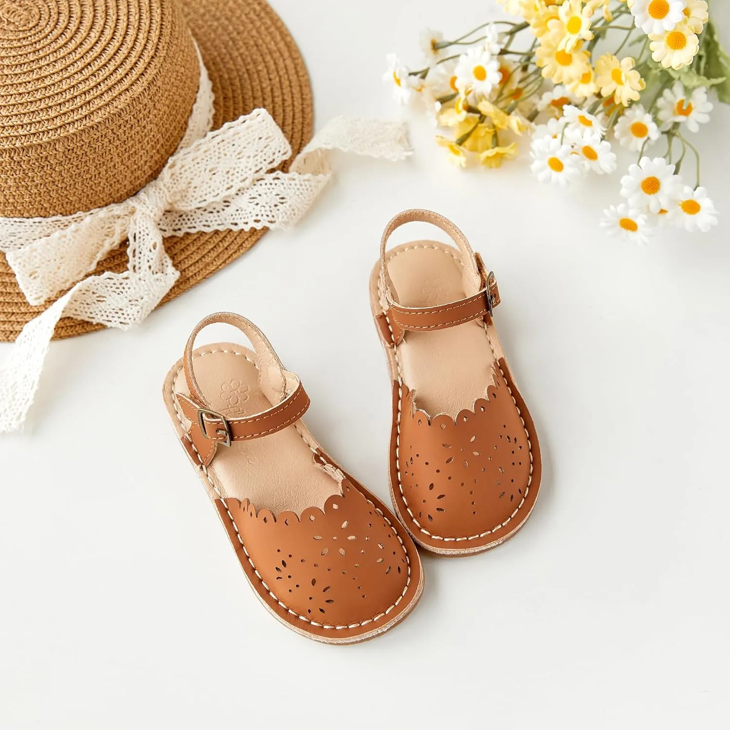 Flaryzone Toddler Little Girls Glitter Flower Open-Toe Flat Dress Sandals Summer Shoes