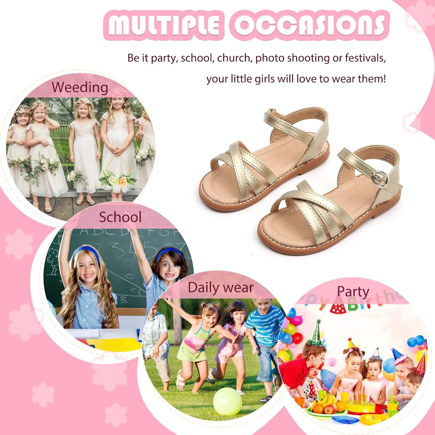 Flaryzone Toddler Little Girls Glitter Flower Open-Toe Flat Dress Sandals Summer Shoes