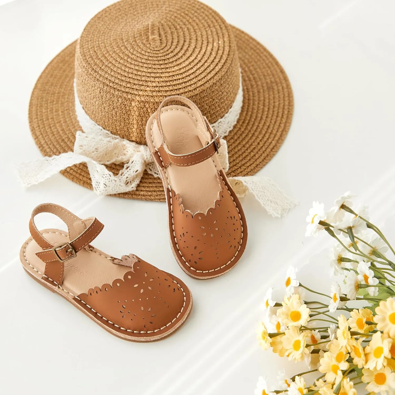 Flaryzone Toddler Little Girls Glitter Flower Open-Toe Flat Dress Sandals Summer Shoes