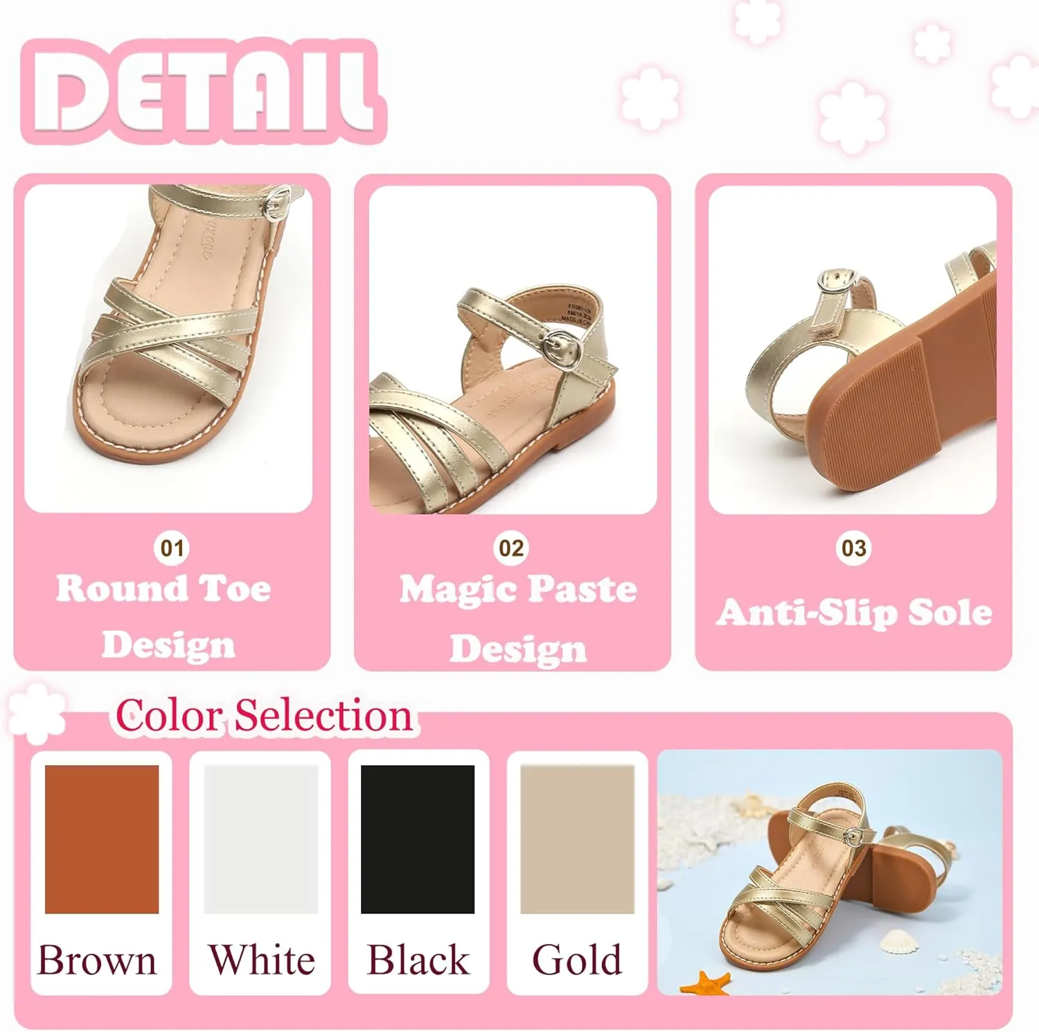 Flaryzone Toddler Little Girls Glitter Flower Open-Toe Flat Dress Sandals Summer Shoes