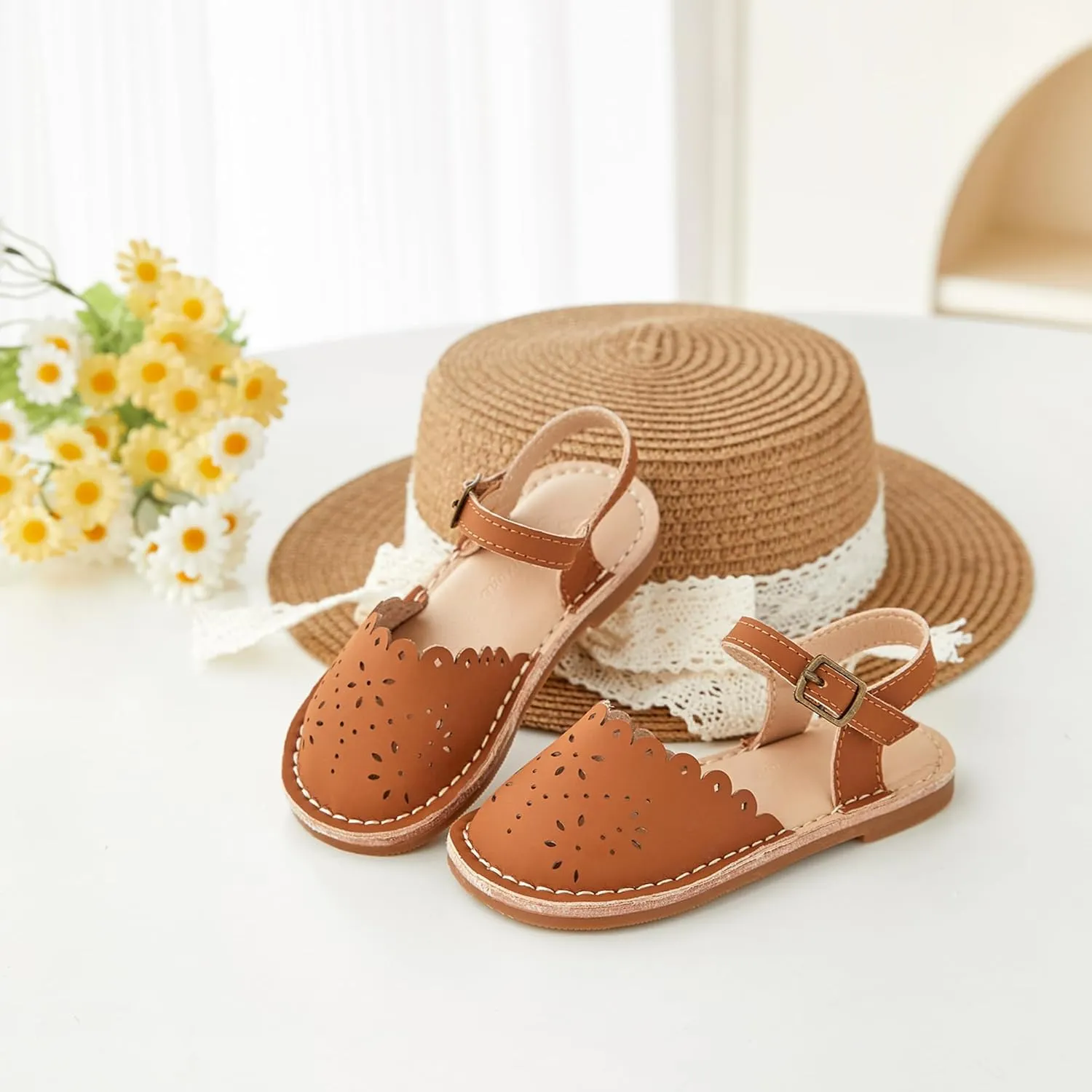 Flaryzone Toddler Little Girls Glitter Flower Open-Toe Flat Dress Sandals Summer Shoes