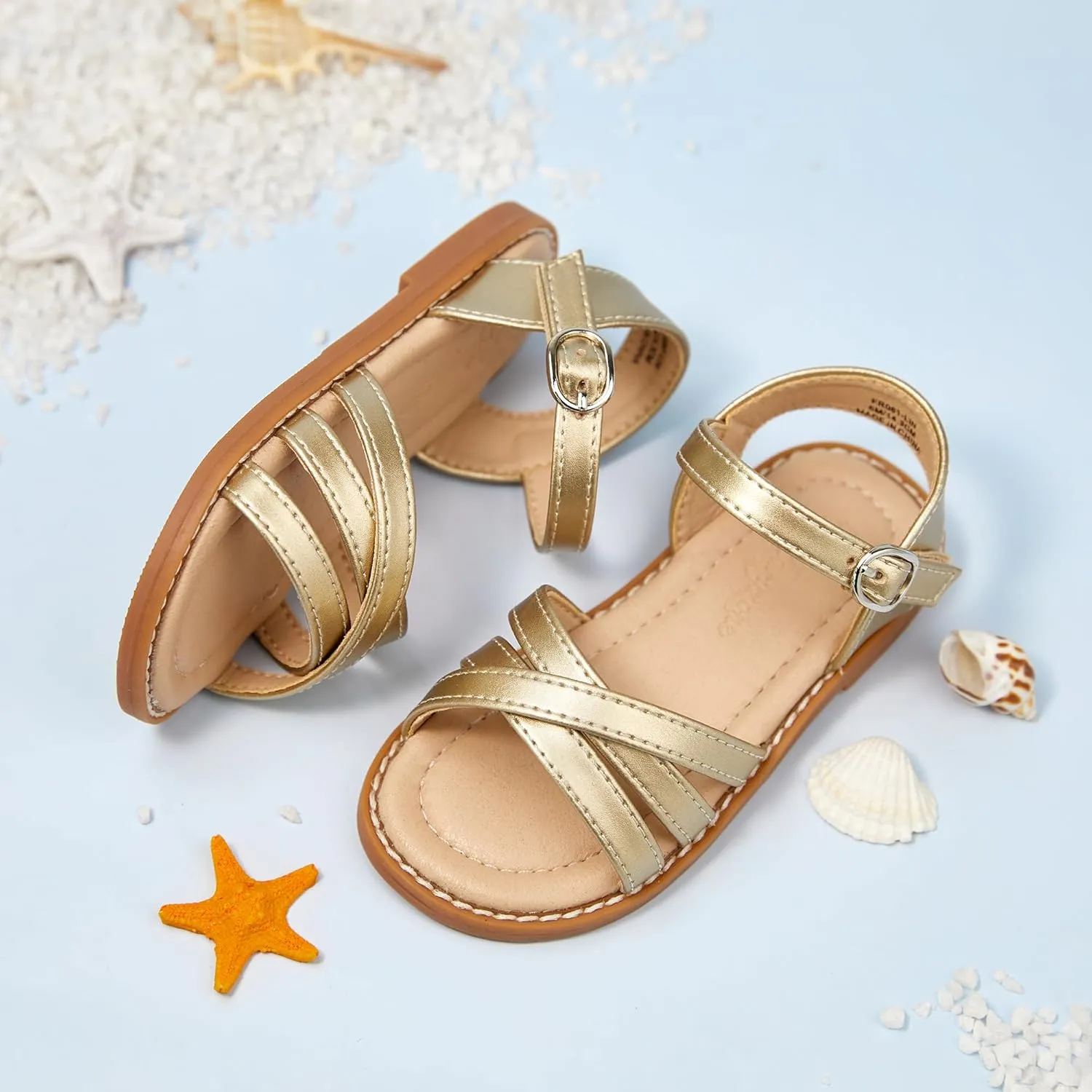 Flaryzone Toddler Little Girls Glitter Flower Open-Toe Flat Dress Sandals Summer Shoes