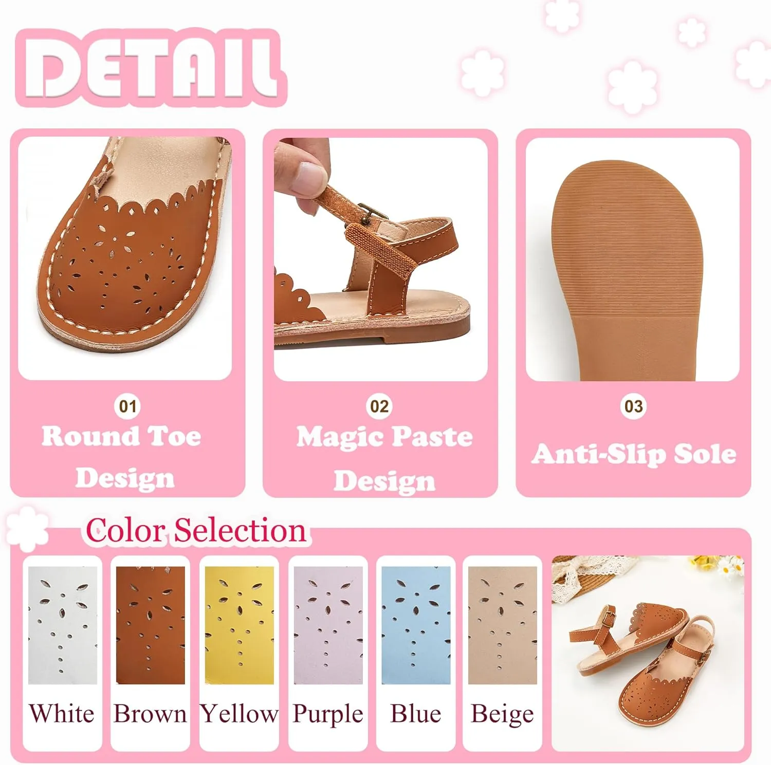 Flaryzone Toddler Little Girls Glitter Flower Open-Toe Flat Dress Sandals Summer Shoes