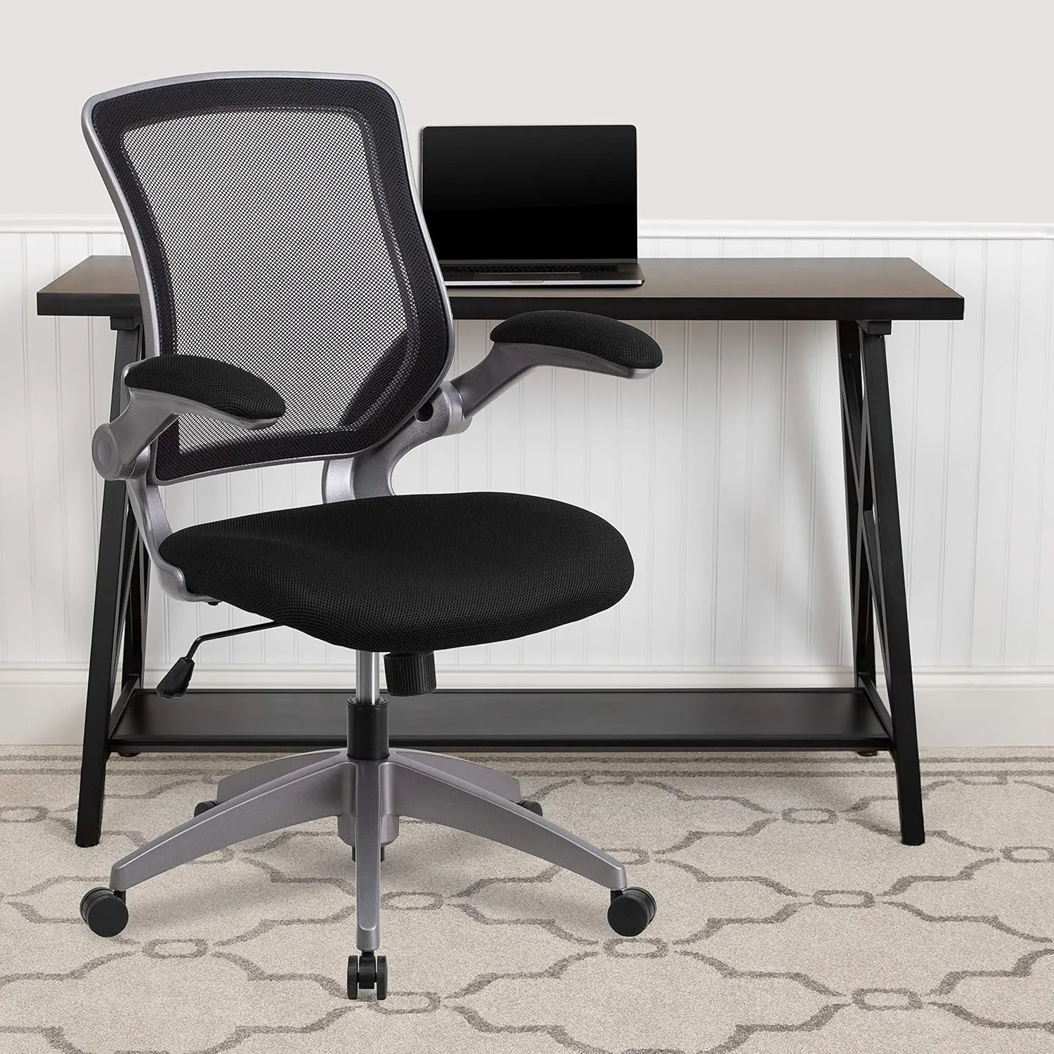 Flash Furniture Kale Mid-Back Black Mesh Swivel Ergonomic Task Office Chair with Gray Frame and Flip-Up Arms