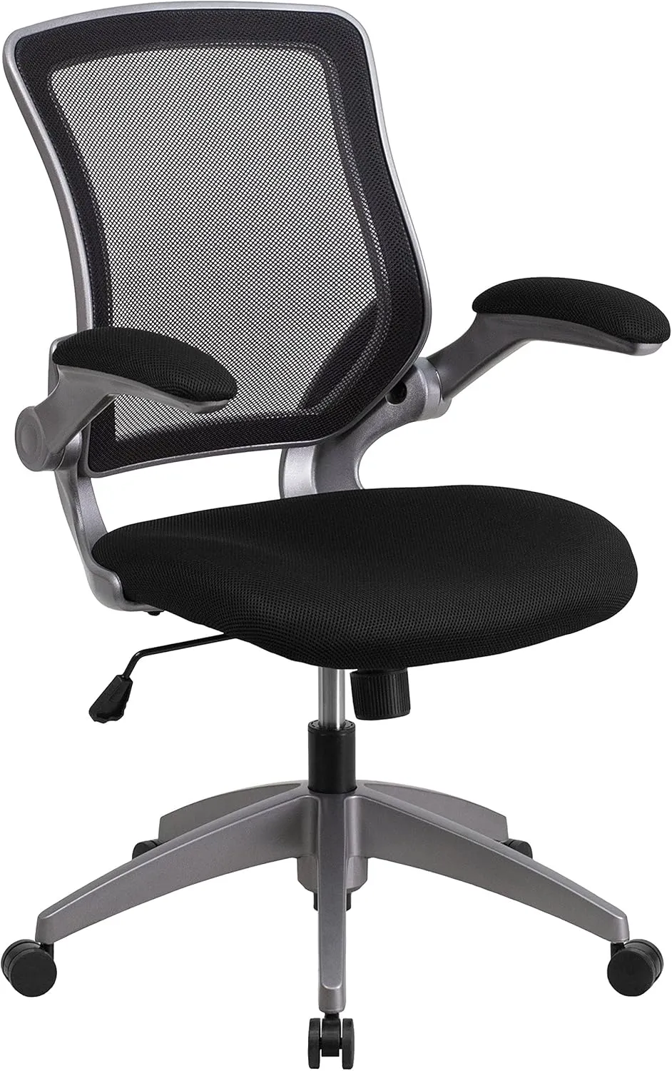 Flash Furniture Kale Mid-Back Black Mesh Swivel Ergonomic Task Office Chair with Gray Frame and Flip-Up Arms