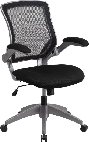 Flash Furniture Kale Mid-Back Black Mesh Swivel Ergonomic Task Office Chair with Gray Frame and Flip-Up Arms