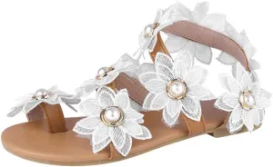 Flat Sandals for Women Dressy Summer Beaded Flip-Flop Bohemia Bling Rhinestone Thong Sandals Roman Shoes with Ankle Strap