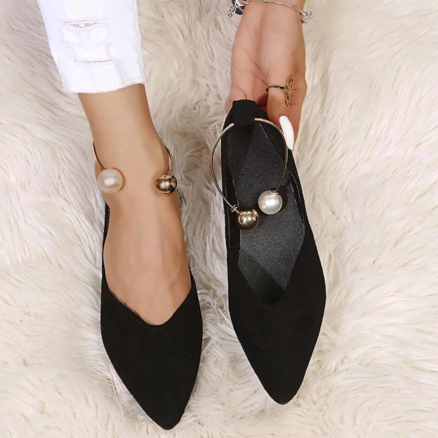 Flats for Women Pointed Toe Slip On Shoes Comfortable Flat Shoes Suede Ballet Flats Dress Shoe
