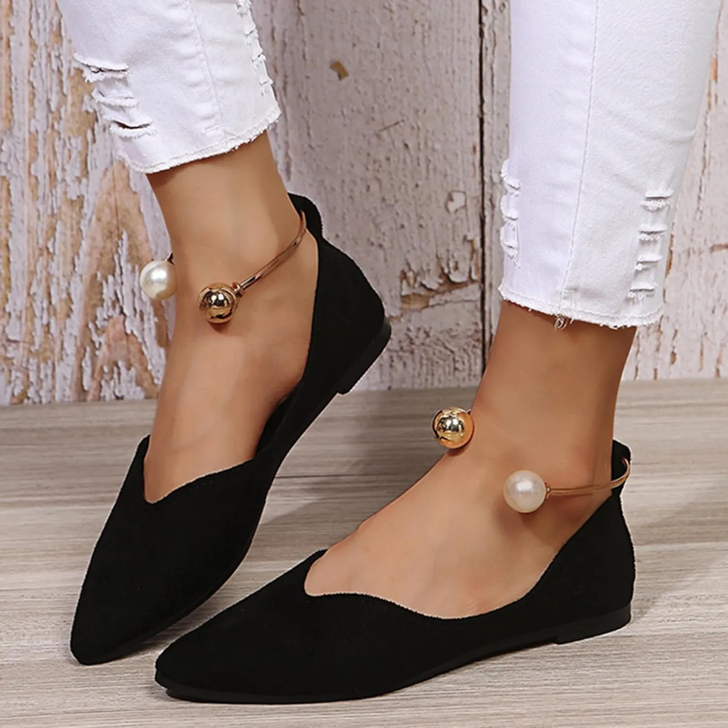 Flats for Women Pointed Toe Slip On Shoes Comfortable Flat Shoes Suede Ballet Flats Dress Shoe