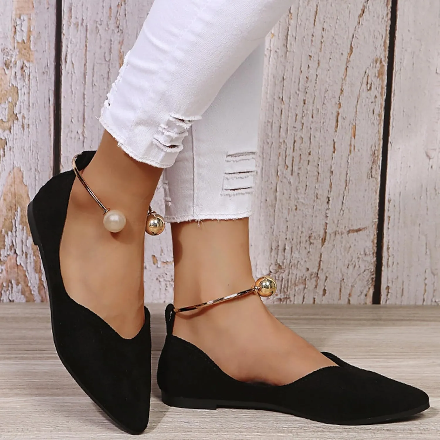 Flats for Women Pointed Toe Slip On Shoes Comfortable Flat Shoes Suede Ballet Flats Dress Shoe