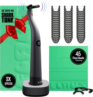 FLAUS Electric Flosser (Shark Tank) 3 Speeds   45 Refill Heads w/Gentle Gliding Floss for Sensitive Gum Care - Water Flosser Alternative, Dentist Recommended Tooth Flossers, Eco Dental Floss Picks