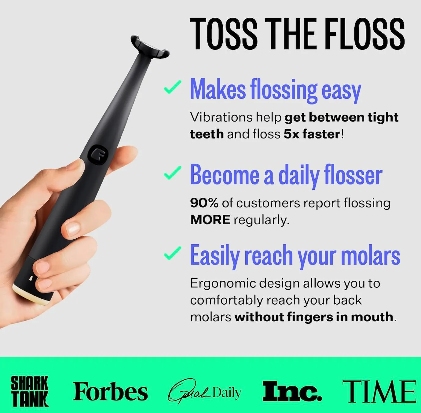 FLAUS Electric Flosser (Shark Tank) 3 Speeds   45 Refill Heads w/Gentle Gliding Floss for Sensitive Gum Care - Water Flosser Alternative, Dentist Recommended Tooth Flossers, Eco Dental Floss Picks