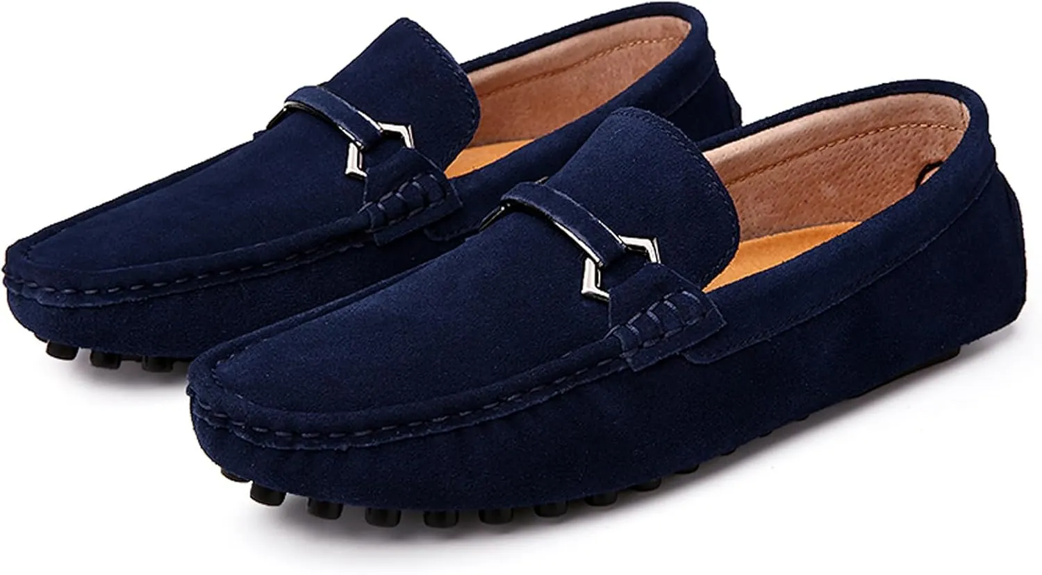 FLIOZY Men's Suede Slip-On Loafers with Metal Buckle | Round Toe Casual Shoes | Microfiber Lining & Comfort Driving Design