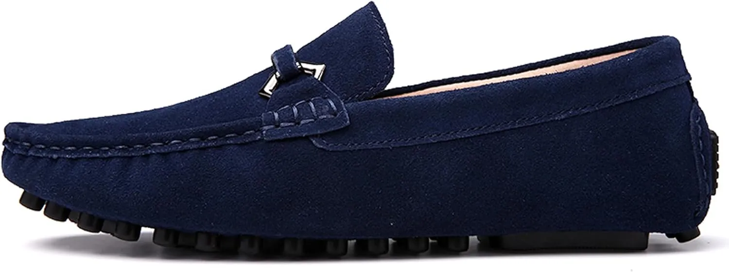 FLIOZY Men's Suede Slip-On Loafers with Metal Buckle | Round Toe Casual Shoes | Microfiber Lining & Comfort Driving Design