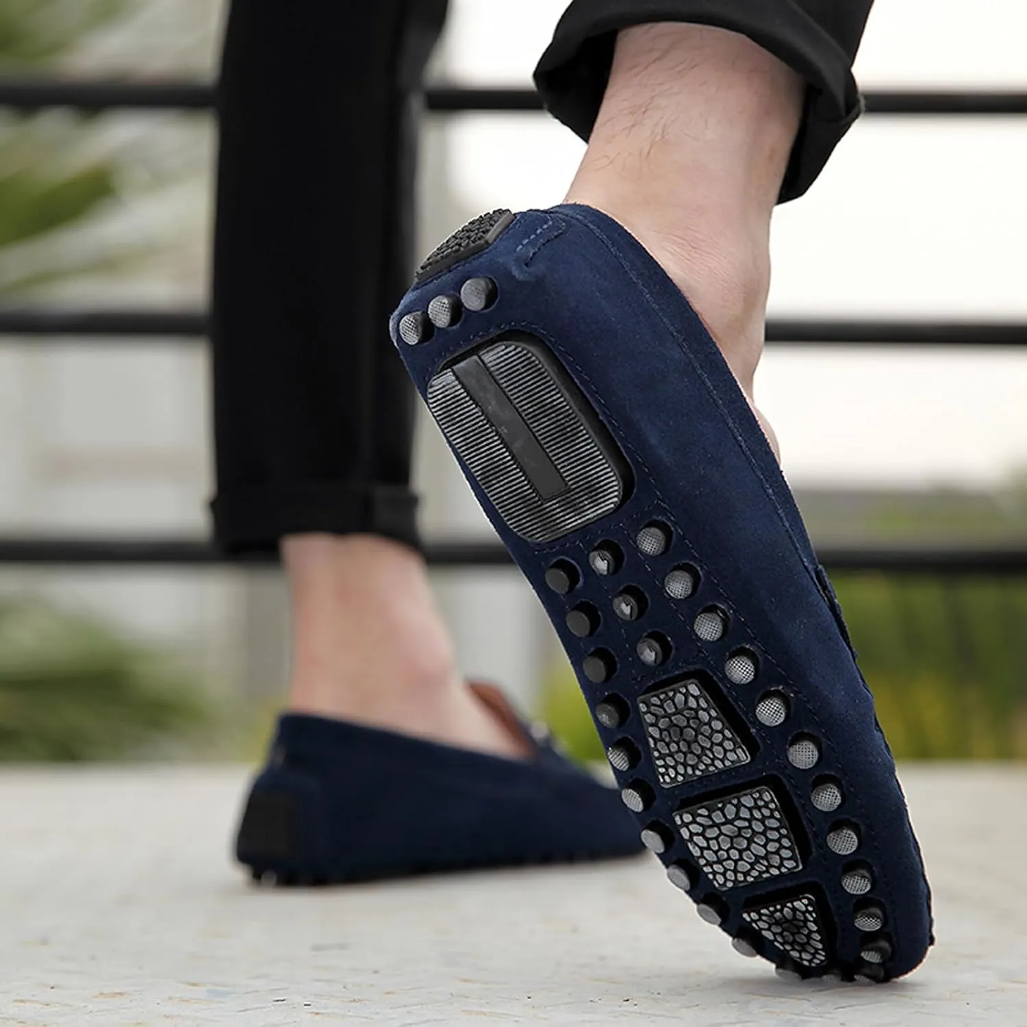 FLIOZY Men's Suede Slip-On Loafers with Metal Buckle | Round Toe Casual Shoes | Microfiber Lining & Comfort Driving Design