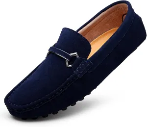 FLIOZY Men's Suede Slip-On Loafers with Metal Buckle | Round Toe Casual Shoes | Microfiber Lining & Comfort Driving Design