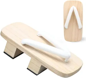 Flip Flops Two Toothed Clogs Slippers,Men's Women's Japanese Traditional Clogs Geta Sandals,White Wooden Style Japanese Slippers Summer Shoes(Size:25 cm,Color:White)