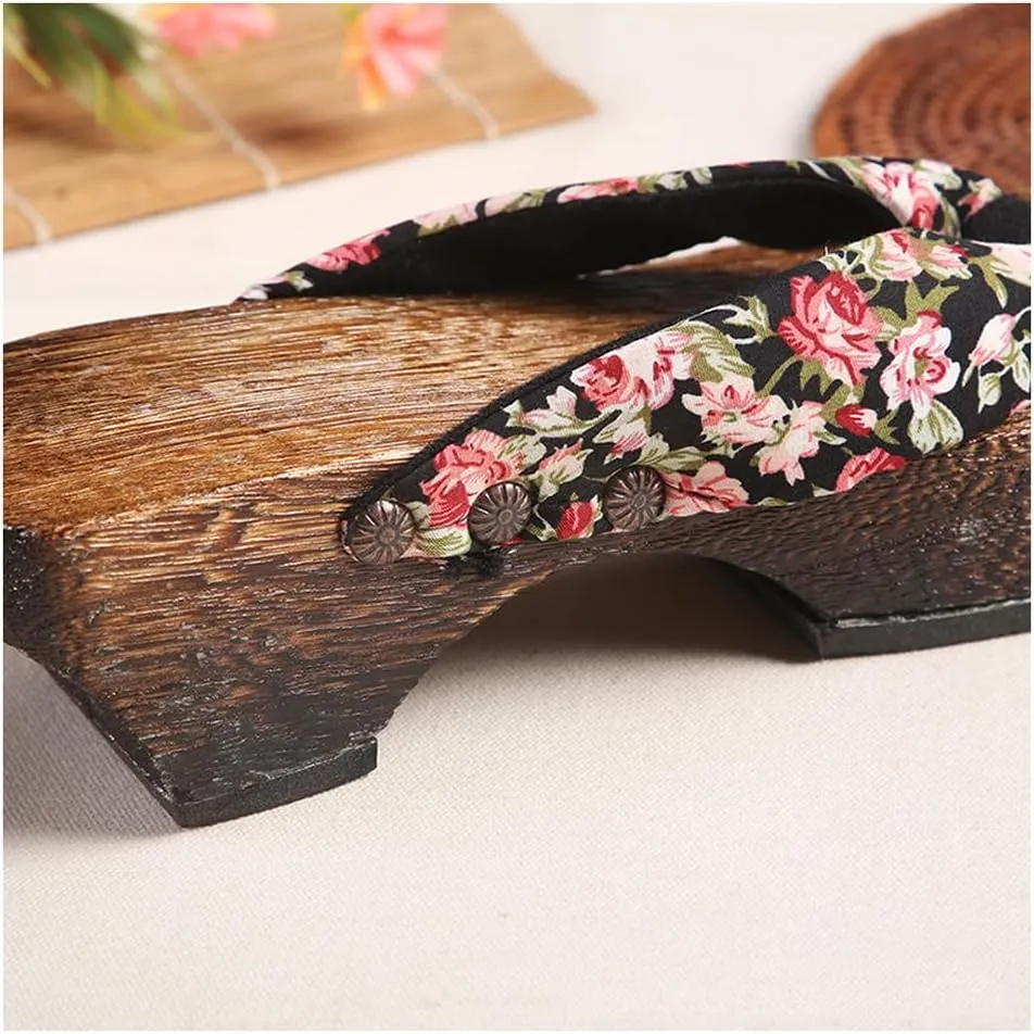 Flip-Flops Women's Printed Kimono Clogs Slippers,Japanese Traditional Sandals Geta Wooden Kimono Flip Flops Thick Sole Sashion Slippers(Size:EU 38,Color:Purple)