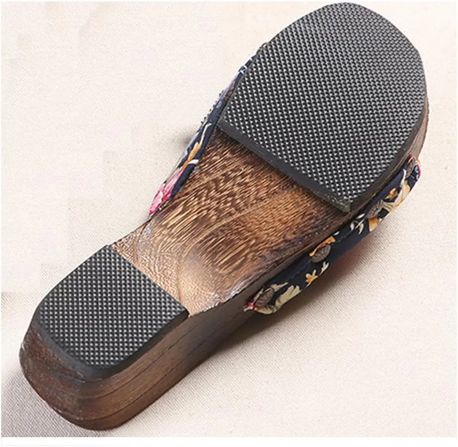 Flip-Flops Women's Printed Kimono Clogs Slippers,Japanese Traditional Sandals Geta Wooden Kimono Flip Flops Thick Sole Sashion Slippers(Size:EU 38,Color:Purple)