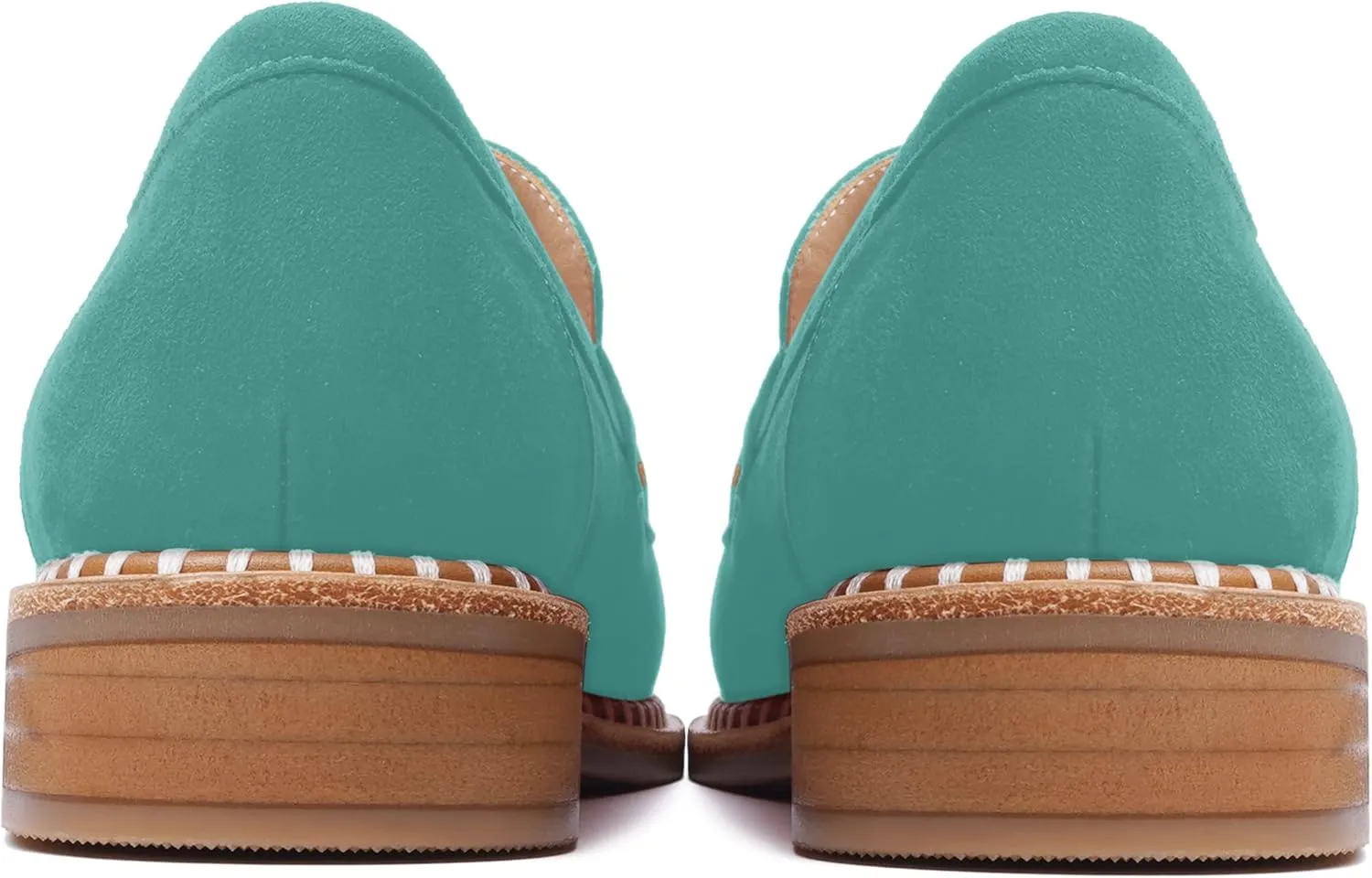 FOGEENA Womens Penny Round Toe Casual Fashion Slip On Suede Leather Chunky Low Heel Loafers Dress Shoes 1 Inch