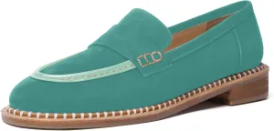 FOGEENA Womens Penny Round Toe Casual Fashion Slip On Suede Leather Chunky Low Heel Loafers Dress Shoes 1 Inch