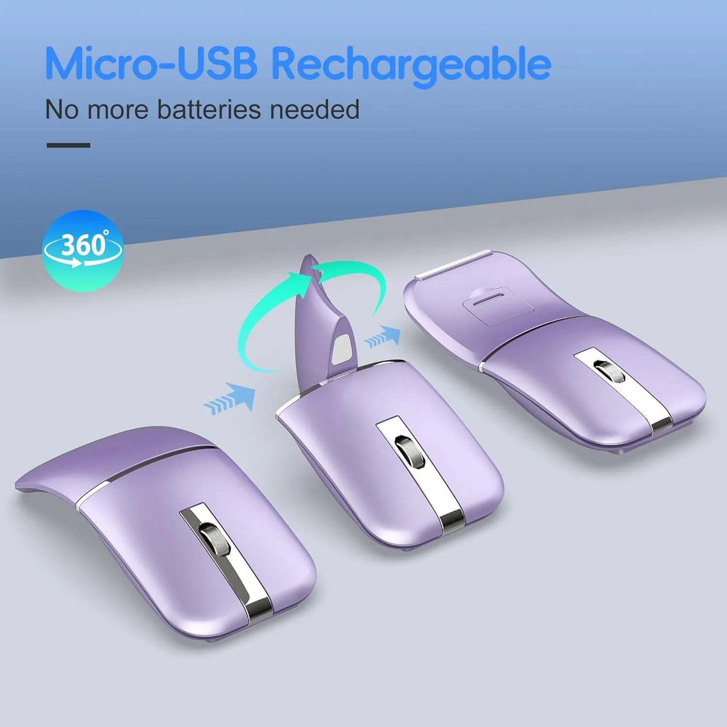 Foldable Bluetooth Travel Mouse,Wireless Portable 2.4G Arc Mice,Multi-Device (Bluetooth 2.4G),360° Rotating Rechargeable Flat Mice for Desktop PC Laptops Tablets-Purple