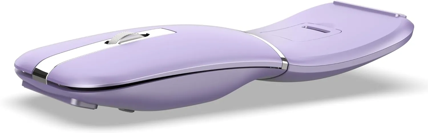 Foldable Bluetooth Travel Mouse,Wireless Portable 2.4G Arc Mice,Multi-Device (Bluetooth 2.4G),360° Rotating Rechargeable Flat Mice for Desktop PC Laptops Tablets-Purple