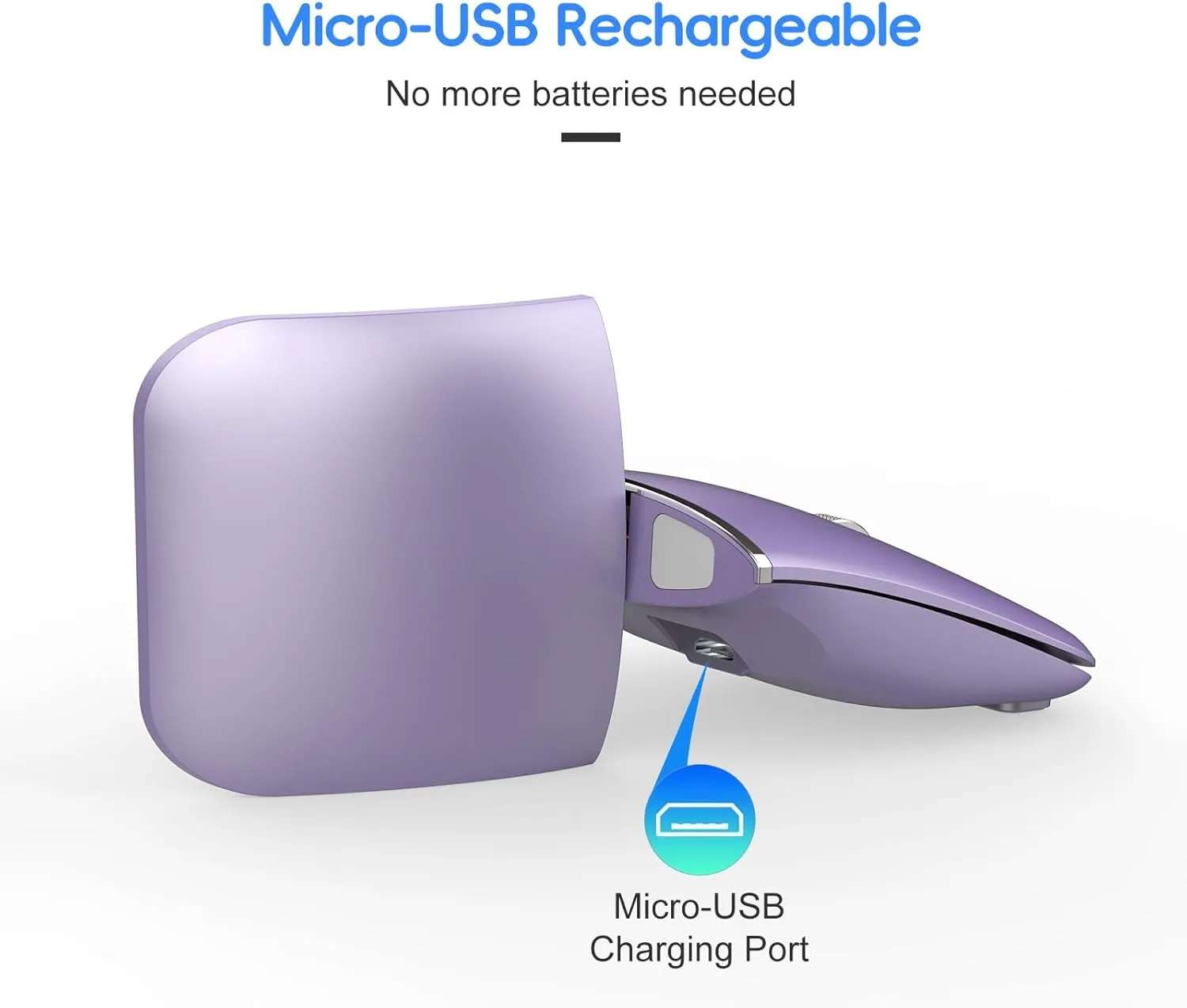 Foldable Bluetooth Travel Mouse,Wireless Portable 2.4G Arc Mice,Multi-Device (Bluetooth 2.4G),360° Rotating Rechargeable Flat Mice for Desktop PC Laptops Tablets-Purple