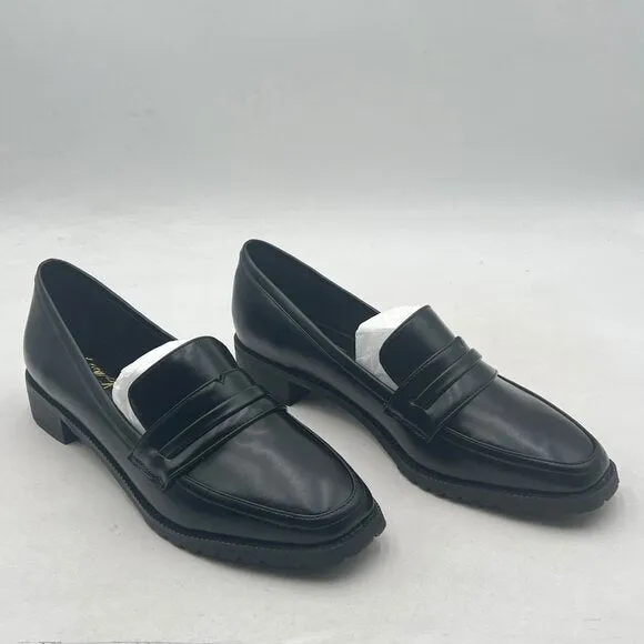 FOWT Black Dressy Comfortable Low Heels Square Toe Slip-On Wide Width Loafers