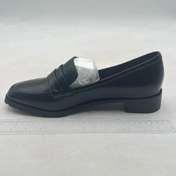 FOWT Black Dressy Comfortable Low Heels Square Toe Slip-On Wide Width Loafers