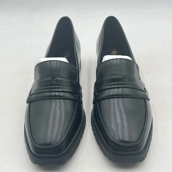 FOWT Black Dressy Comfortable Low Heels Square Toe Slip-On Wide Width Loafers
