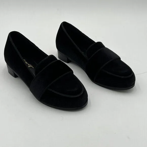 FOWT Black Round Toe Low Heel Loafers Comfortable Black Suede Casual Shoes